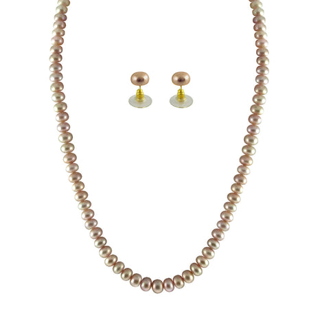 J Pearls Single Line Pink Pearl Set - Real Pearl Jewelry