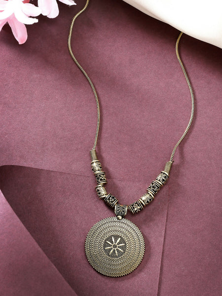 NVR Women's Gold-Polished Circular Shape Pendant with Chain