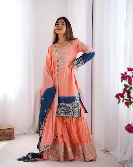 Lehenga Mart Designer Wedding Wear Palazzo Suit For Women - Peach