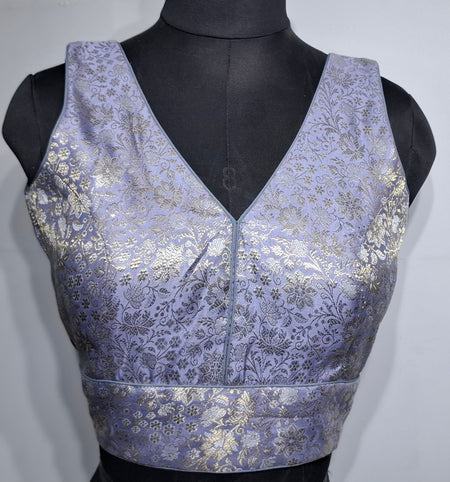 Kia Fashions Mauve Benarsi With Gold & Silver Weave Readymade Blouse