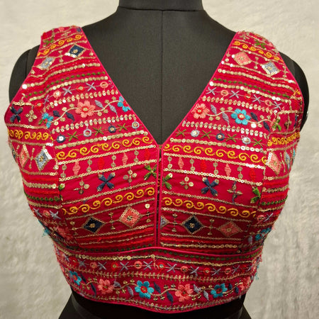 Kia Fashions Hot Pink Multi Color Embroidered Readymade Blouse