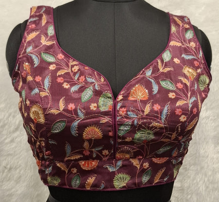 Kia Fashions Wine Sequins & Zari Embroidered Readymade Blouse
