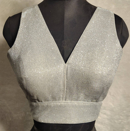 Kia Fashions Silver Shimmer Dual Tone Glitter Fabric Readymade Blouse