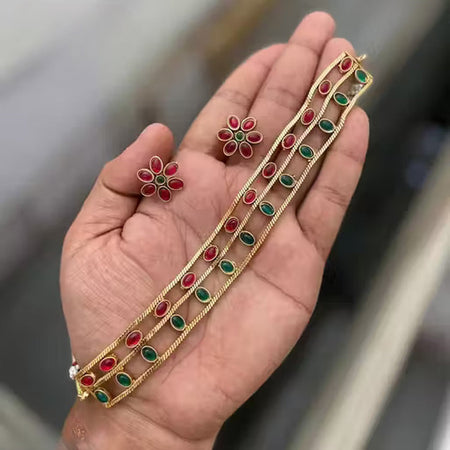 Jewel City Traditional Handcrafted Gold-Plated Red & Green Stone Choker Necklace Set ā Ethnic Jewelry