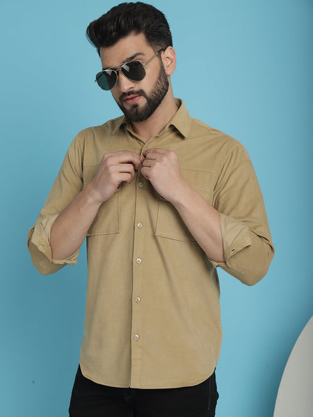 Indian Needle Men's Standard Corduroy Cotton Shirt - Beige
