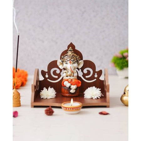 eCraftIndia Brown Decorative Beautiful Wooden Pooja Temple
