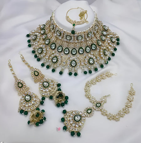 Jewel City Traditional Kundan Bridal Jewelry for Women Handcrafted Necklace with Earrings, Maang Tikka, Indian Wedding Jewellery Set