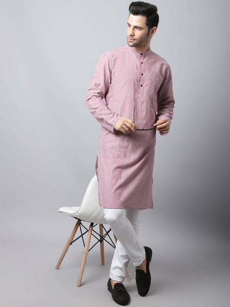 Even Apparels Red Pure Cotton Men's Kurta With Band Collar