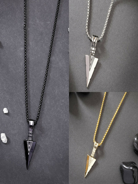 NVR Men's Set of 3 Multicolor Rhodium-Plated Arrow-Shaped Pendant With Chain