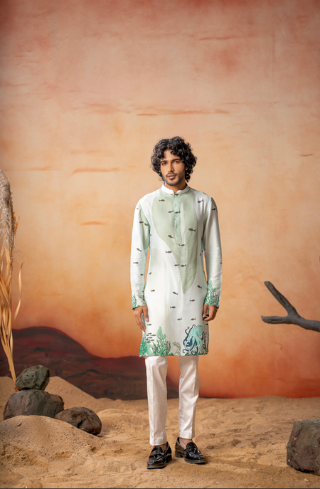 Oceanic Serenity Cotton Kurta by Hilo Design