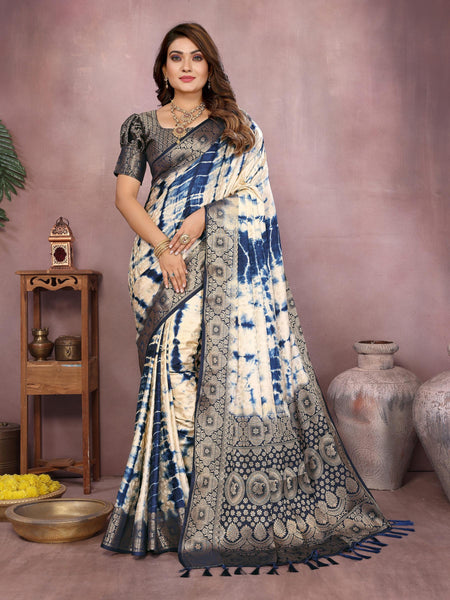 Anaita Navy Soft Satin Silk Saree With Zari Weaving Work