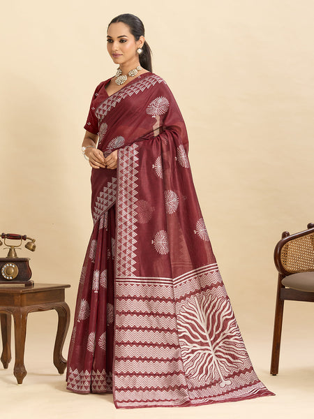 Vedant Vastram Art Silk Fancy Jacquard Saree - Maroon