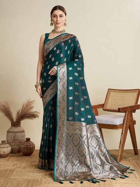 Vedant Vastram Soft Litchi SIlk Banarasi Silk Jacquard Saree - Green