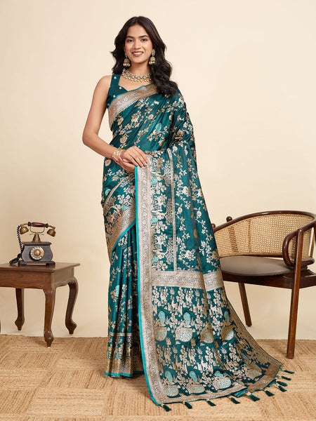 Vedant Vastram Soft Litchi Silk Paithani Jacquard Saree - Rama
