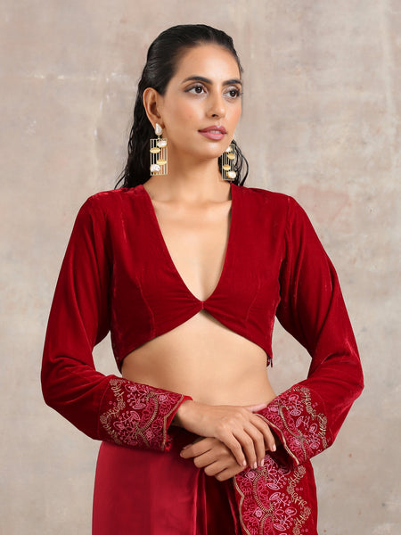 trueBrowns Red Velvet Embroidered Blouse