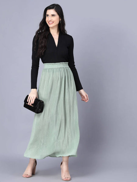 Myshka Chiffon Solid Green Women Skirt