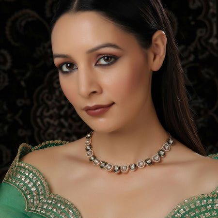 Kundan and Daimond Neckpiece (Gold) - Ruby Raang