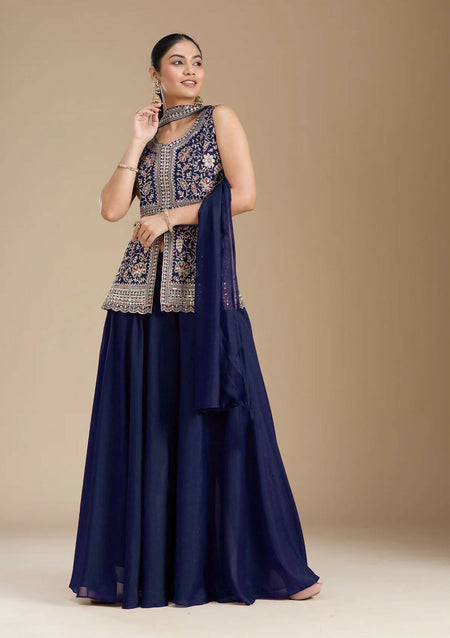 Teeya Creation Blue Color Star Georgette Party Wear Designer Peplum Sharara Set