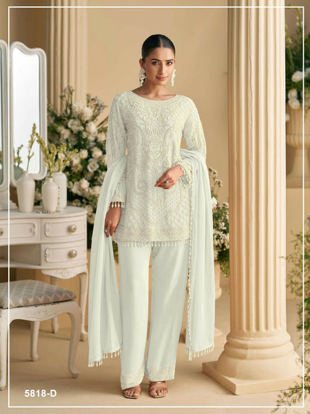 Anaita White Georgette Stitched Suit with Embroidered Beads & Sequence Work