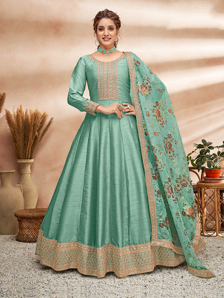 Myra Sea Green Art Silk Embroidered Anarkali Suit