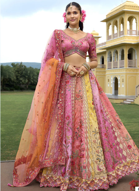 Vegaa Fashion Multicolor Silk Embroidered & Hand Work Wedding Wear Lehenga Choli