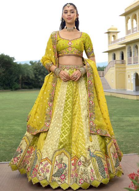 Vegaa Fashion Multicolor Silk Embroidered & Hand Work Wedding Wear Lehenga Choli