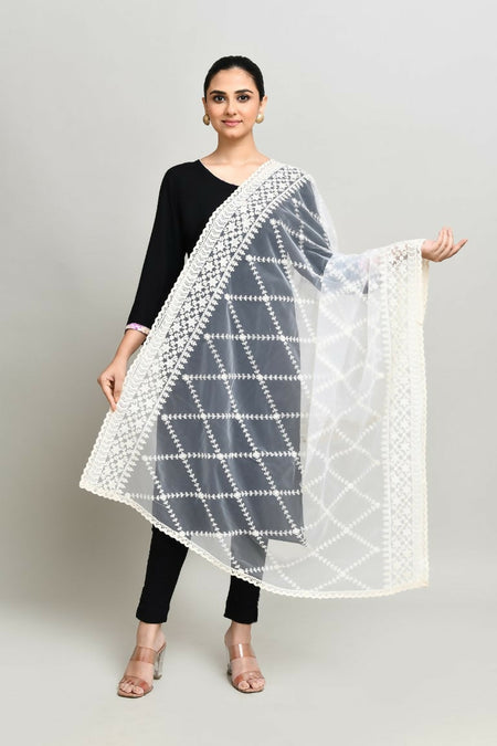 Joban Fashion White Cotton Embroidery Work Pakistani Karanchi Dupatta