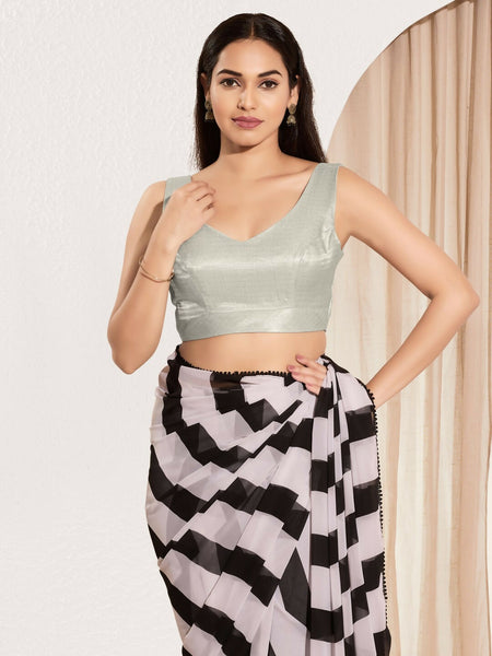 Joban Fashion Silver Mulberry Silk Padded Blouse With Sweetheart Neck Sleeveless