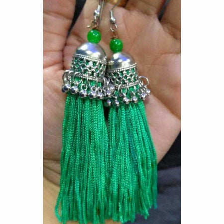 MS Fashion India Latest Fashion Green Hanging Threads In Jhumka Earrings