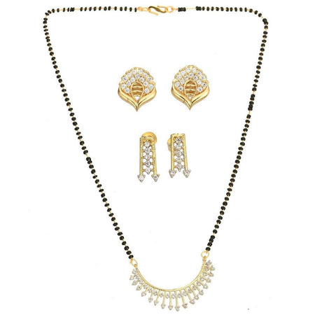 AanyaCentric Gold-Polished Mangalsutra with Pendant, 2 Pair Earrings