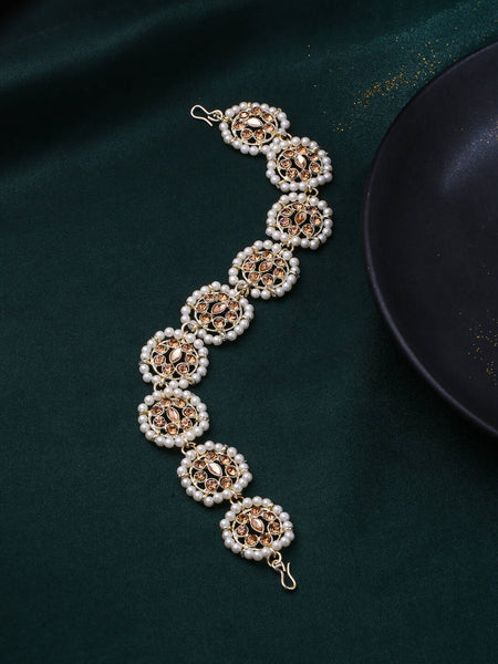 NVR Women's Gold-Polished Traditional Trending Matha Patti