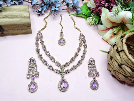 Jewel City Teardrop Bridal Necklace Set with Earrings & Maang Tikka - Ethnic Wedding Jewelry for Brides & Parties