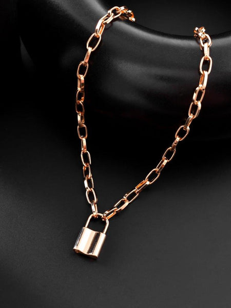 VOJ Mens Gold-Polished Lock Chain