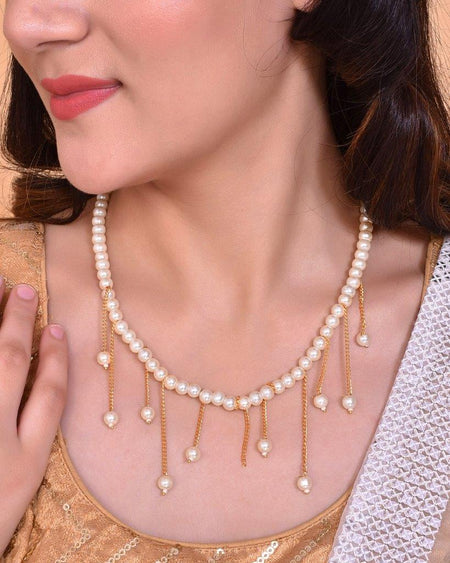 VOJ Gold-Polished Pearl Beads Necklace