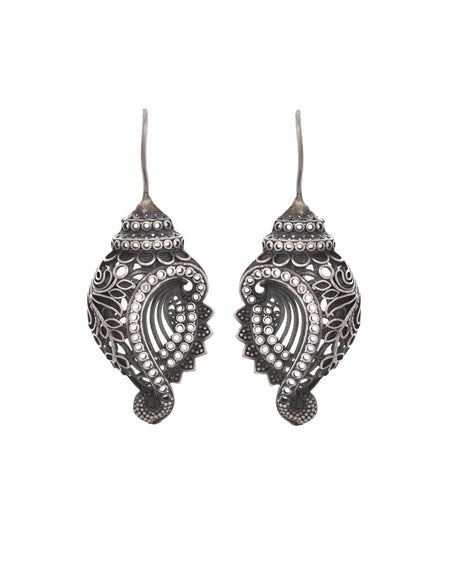 VOJ Silver Toned Designer Drop Earrings
