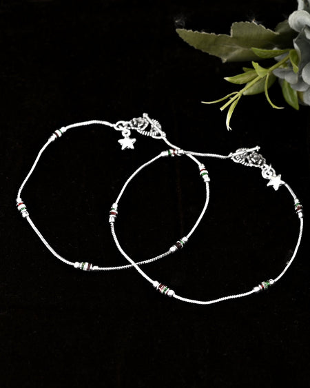 VOJ Set of 2 Silver Plated Elegent Anklet