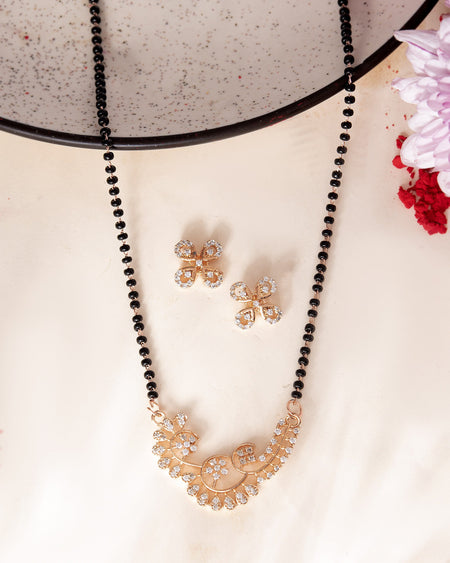 VOJ Rose Gold-Polished Stylish AD Mangalsutra Set