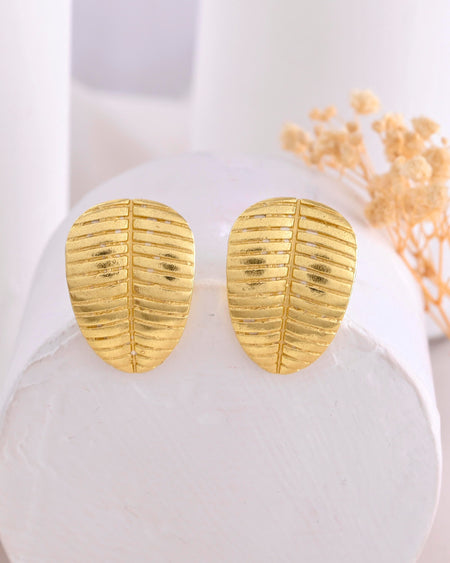 VOJ Gold-Polished Anti Tarnish Leaf Shape Earrings