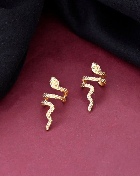 VOJ Gold-Polished Anti Tarnish Snake Earrings