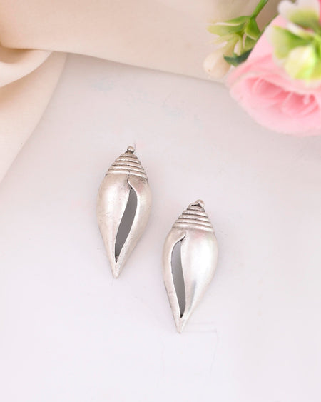 VOJ Silver Plted Classic Shankh Shape Earrings