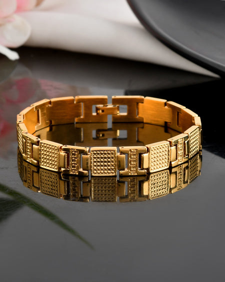 VOJ Men Gold-Toned Stainless Steel Textured Chain Bracelet