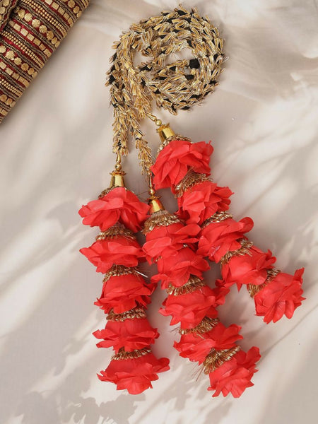 Ruby Raang Gold Gota Pati Work And Red Rosses With Black Thread & Golden Stones