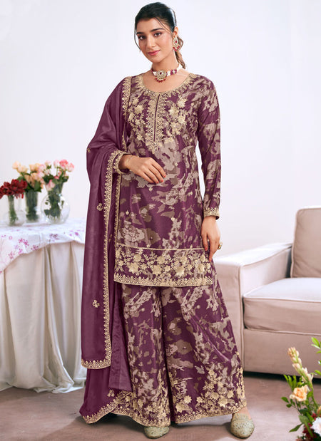 Vegaa Fashion light-purple Embroidery Chinon Silk Salwar suit