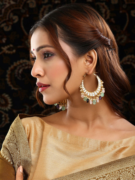 Ruby Raang Gold Polished Multi-Color Kundan Loops