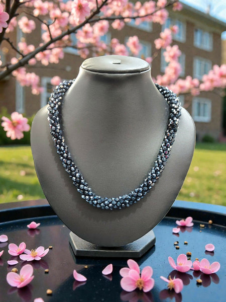 Inhanns Noor-E-Jalwa – Handmade Crystal Bead Necklace -Adjustable - Navy Blue
