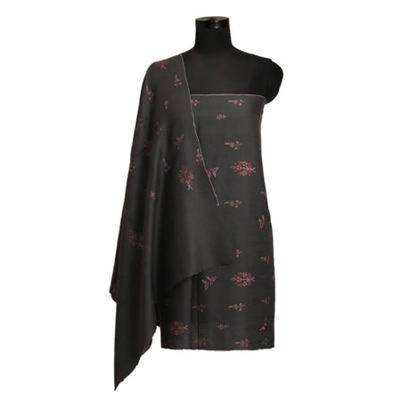 Nizalia Handmade Paper Mache Soozni Work Dark Grey Pashmina - Limited Time Offer