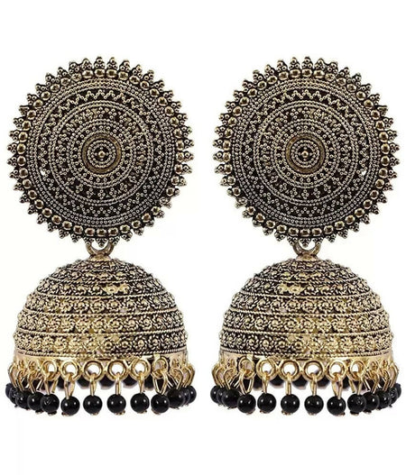 Mominos Fashion Joharkamal Gold-Polished Meenakari Jhumkas For Women & Girls (Black)
