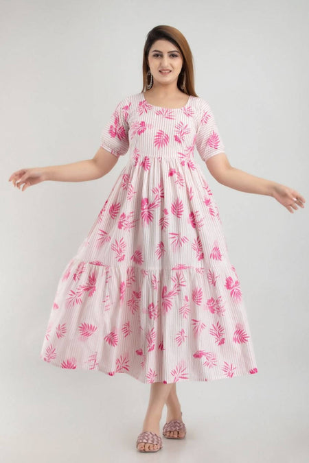 Vamika White and Pink Rayon Printed Beautiful Kurti