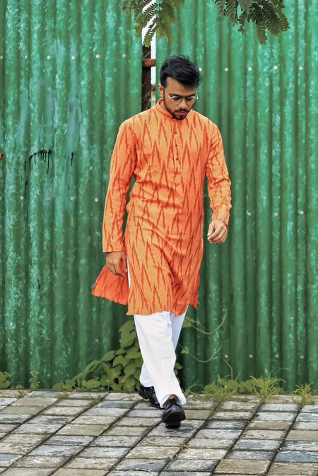 Jompers Men's Orange Printed Kurta Only