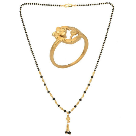 AanyaCentric Gold-Polished Mangalsutra & Ring Set